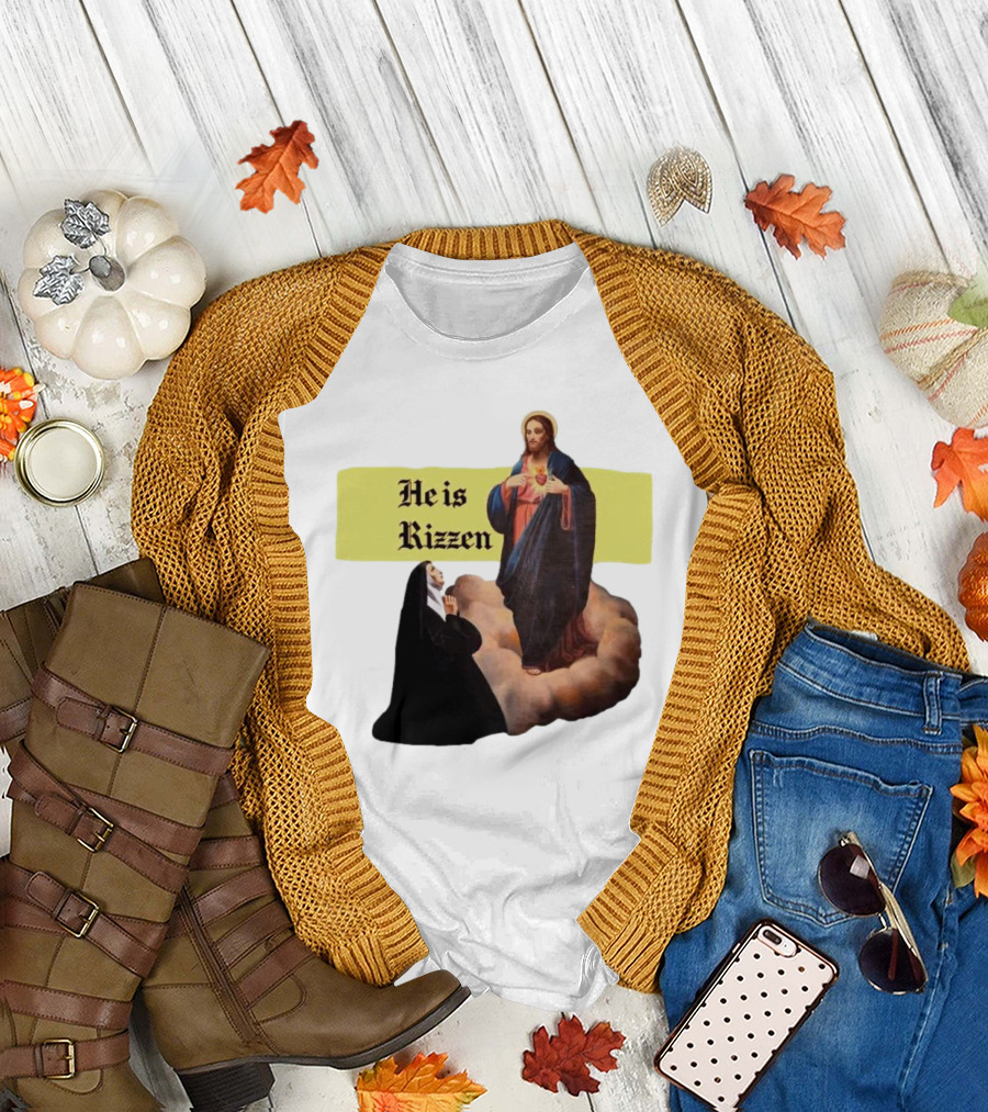 He is Rizzen Jesus with Nun Praying on Cloud T-Shirt