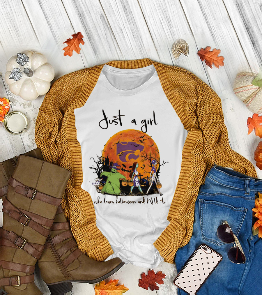 Just a Girl Who Loves Halloween and Kansas State Wildcats The Nightmare Before Christmas T-Shirt