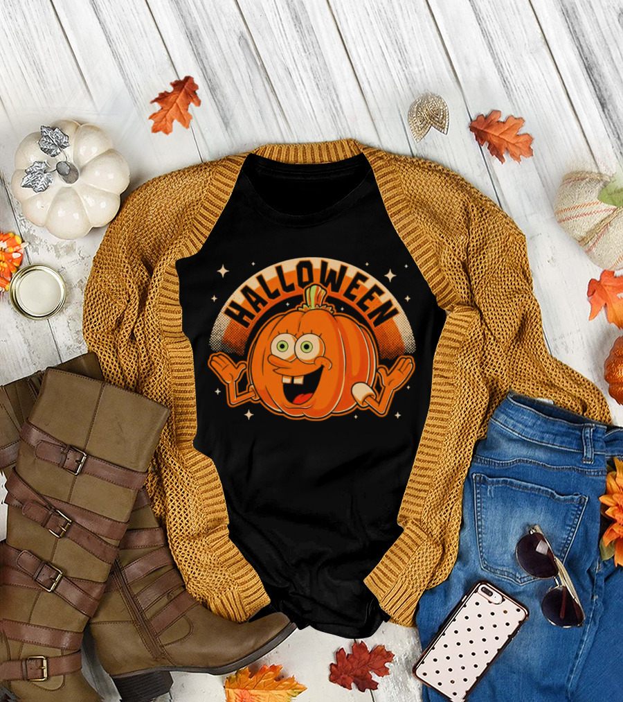 Halloween Smiling Pumpkin Cartoon Character T-Shirt