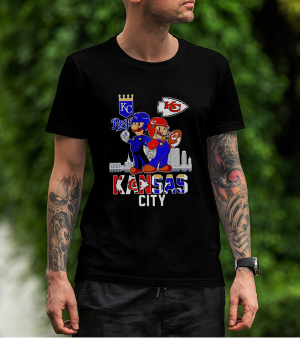 Kansas City Royals Chiefs Mario Bros Skyline T-Shirt