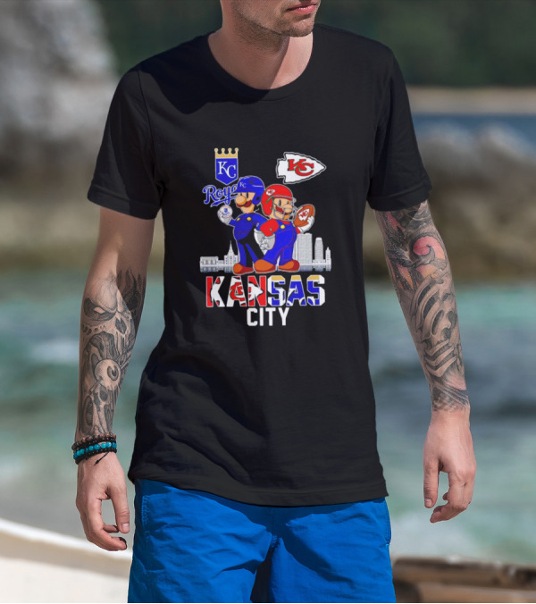 Kansas City Royals Chiefs Mario Bros Skyline T-Shirt