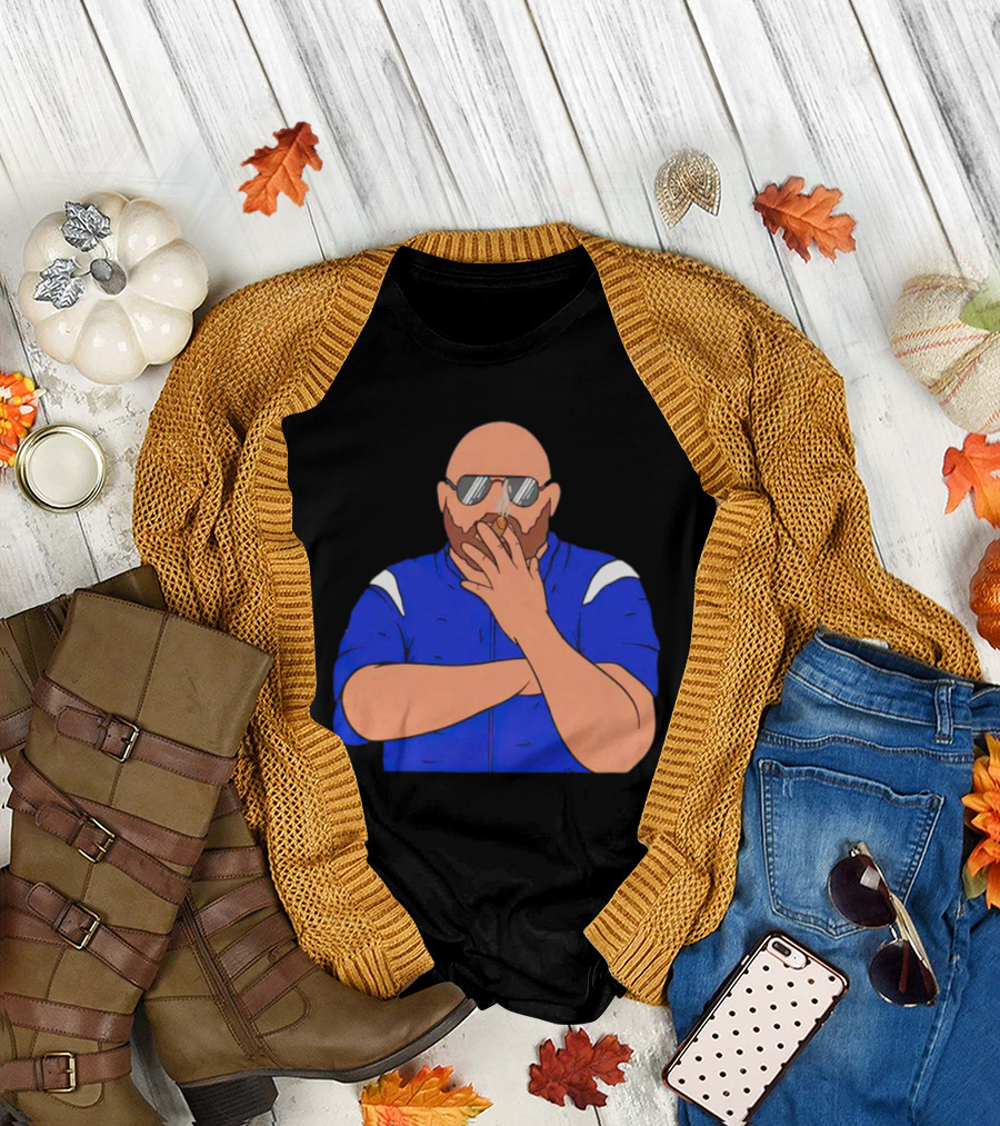 Brian Daboll Smoking Cigar in Blue Jacket Iconic T-Shirt