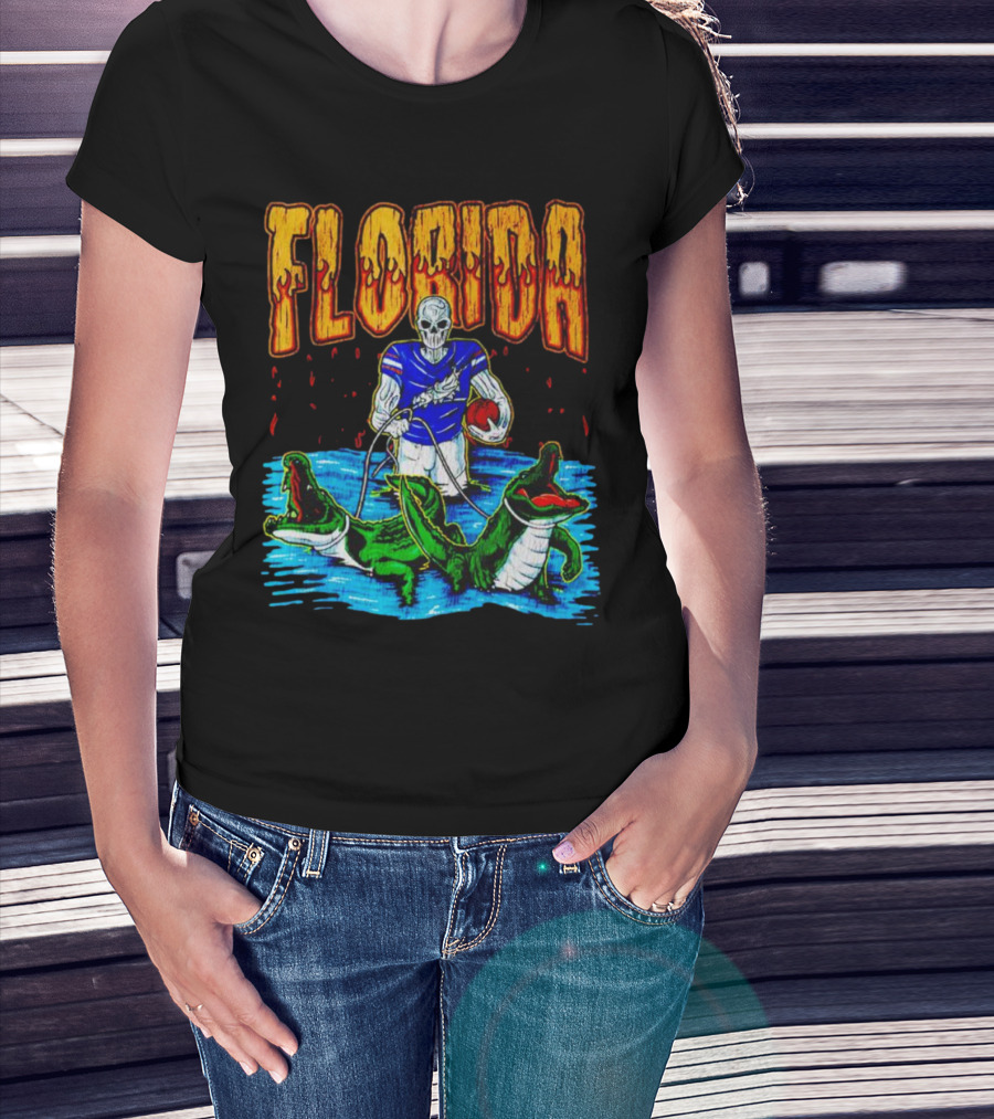 Florida Skeleton Football With Gators T-Shirt