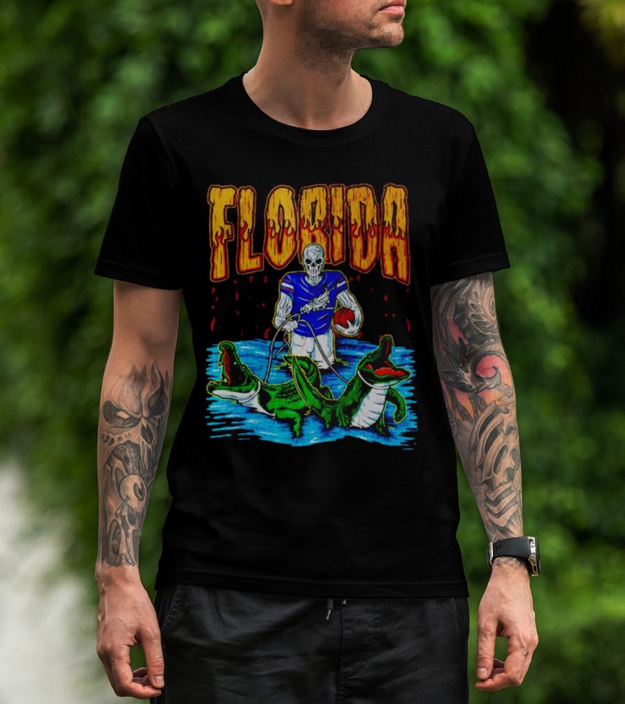 Florida Skeleton Football With Gators T-Shirt