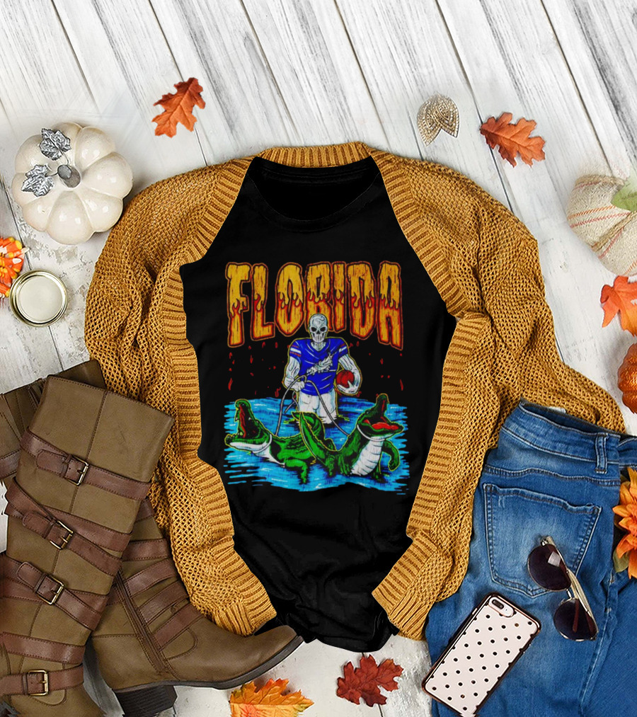 Florida Skeleton Football With Gators T-Shirt
