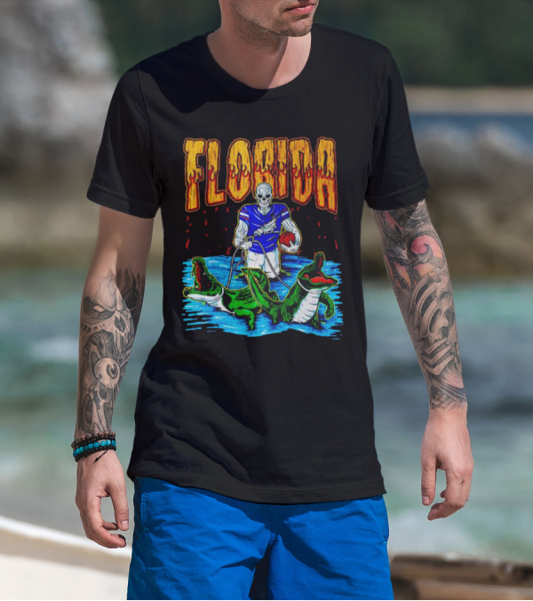 Florida Skeleton Football With Gators T-Shirt