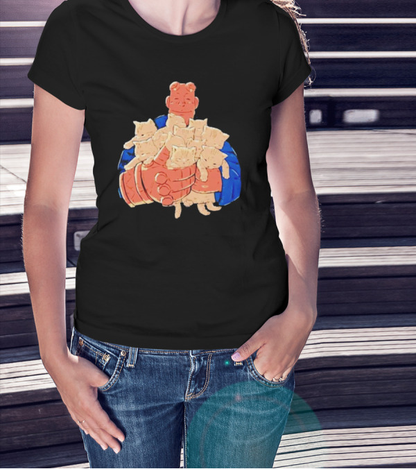 Best Cat Dad Ever Hugging Kittens With Red Hand Character T-Shirt