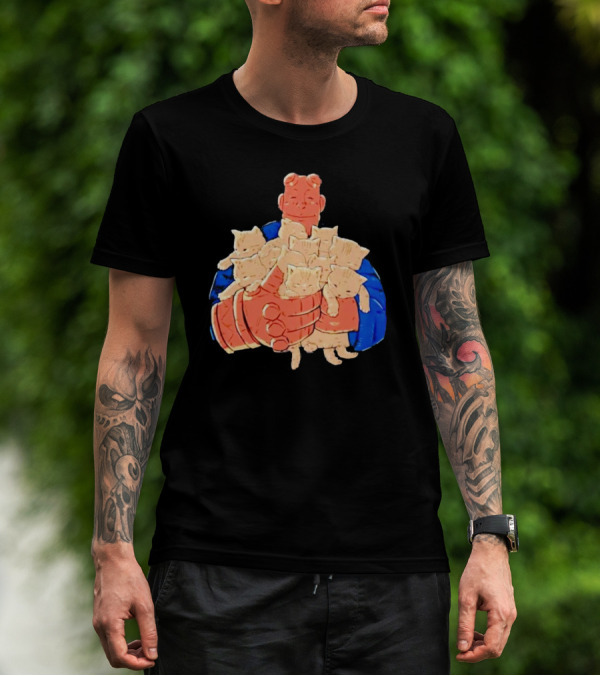 Best Cat Dad Ever Hugging Kittens With Red Hand Character T-Shirt