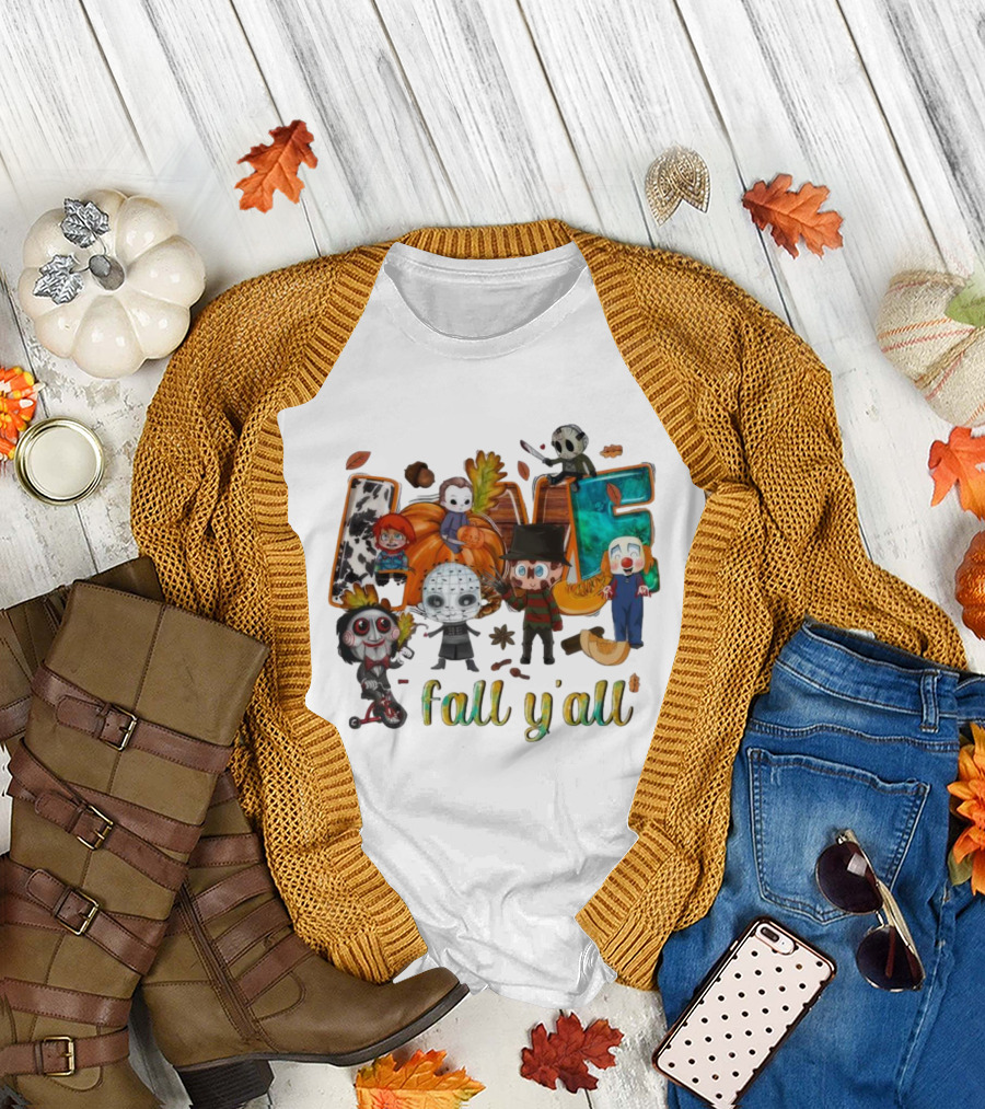 Love Fall Y’all Horror Characters Halloween T-Shirt