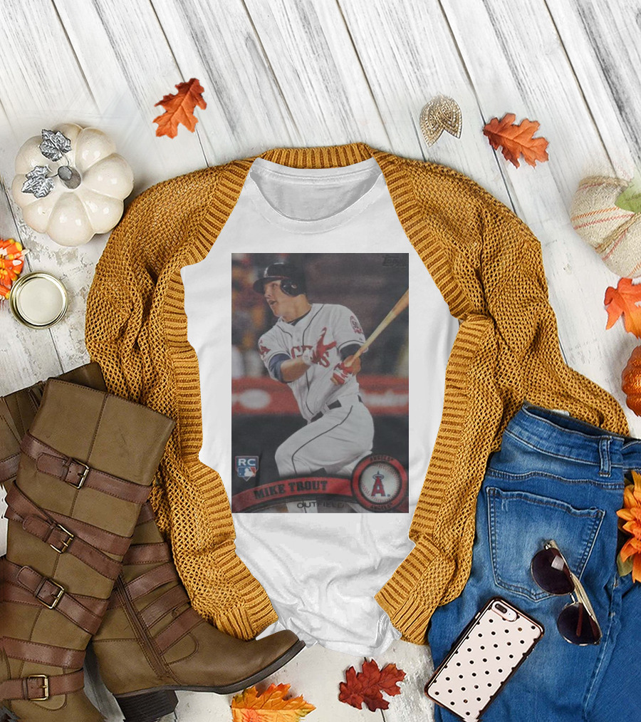Mike Trout Rookie Card Topps Angels Outfield T-Shirt