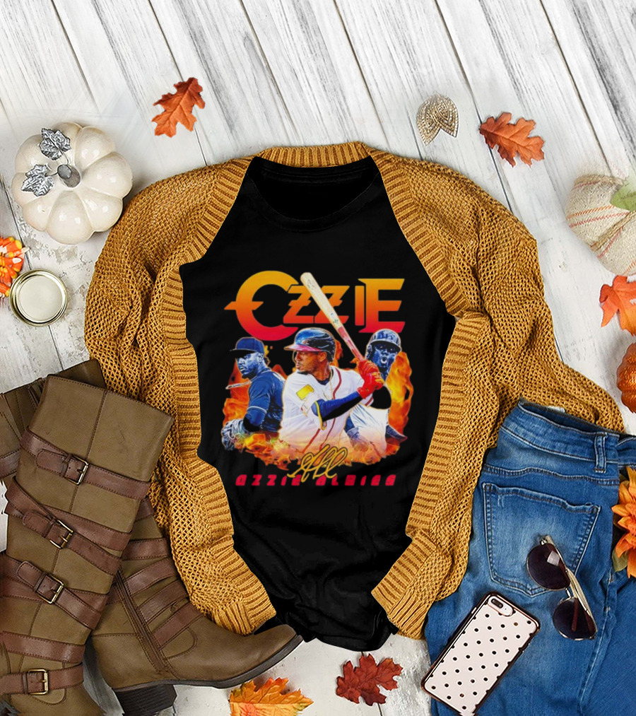 Ozzie Albies MLB Flame Graphic with Signature T-Shirt