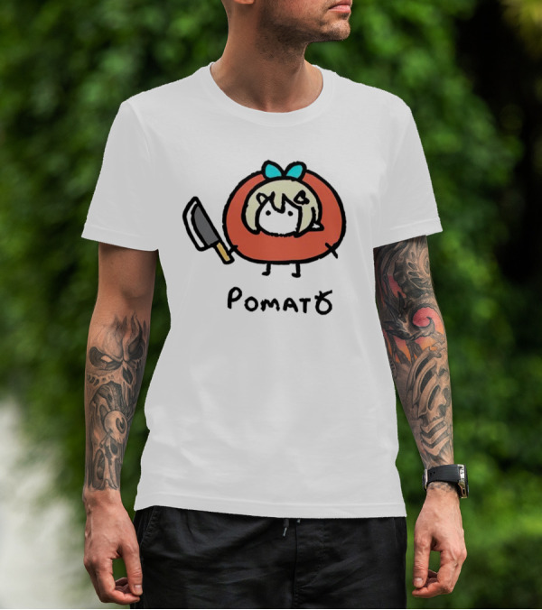 Pomato Tuna Character With Knife And Blue Bow T-Shirt