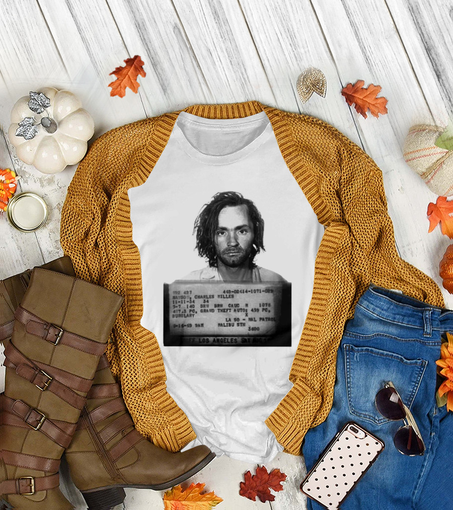 Charles Manson Mugshot Los Angeles Police Department Booking 1969 T-Shirt