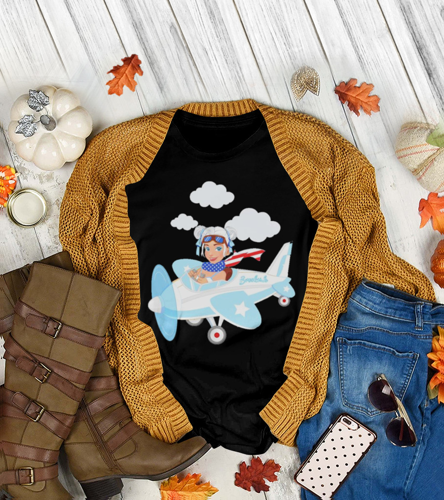 Flying In The USA Xia Brookside Pilot Airplane Cartoon Clouds T-Shirt