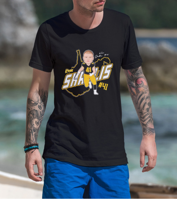Kam Shallis #41 Caricature With West Virginia Map Background T-Shirt