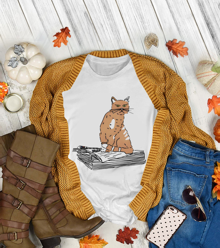 New York Post Bodega Cat on Newspapers Drawing T-Shirt