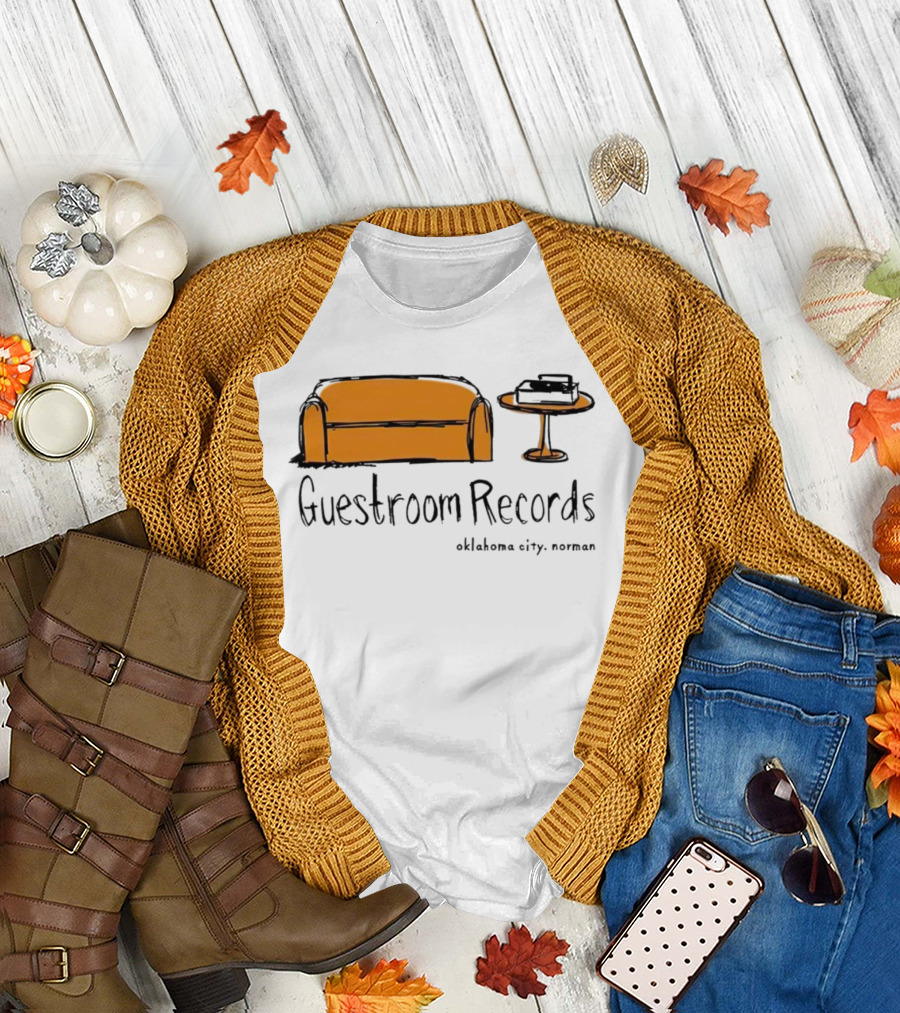 Guestroom Records Oklahoma City Norman Couch and Turntable T-Shirt