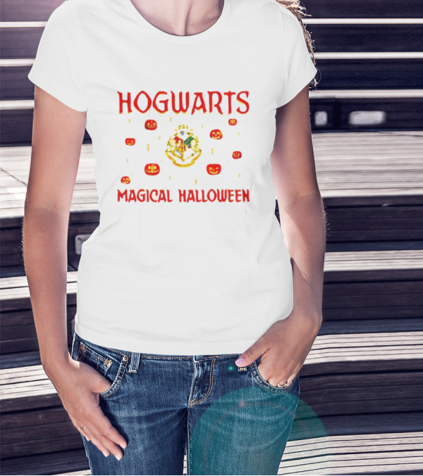 Hogwarts Magical Halloween With Crest And Pumpkins T-Shirt