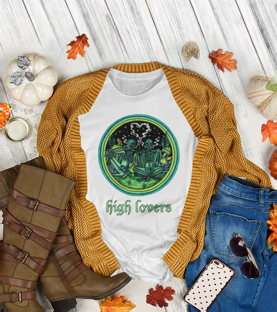 High Lovers Skeletons in Psychedelic Forest Scene T-Shirt