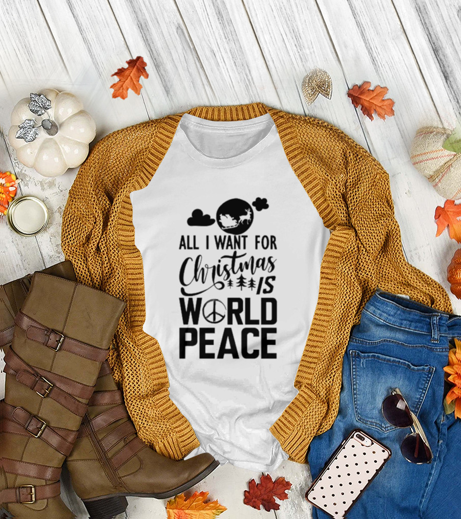 All I Want for Christmas Is World Peace Santa Sleigh Peace Sign T-Shirt