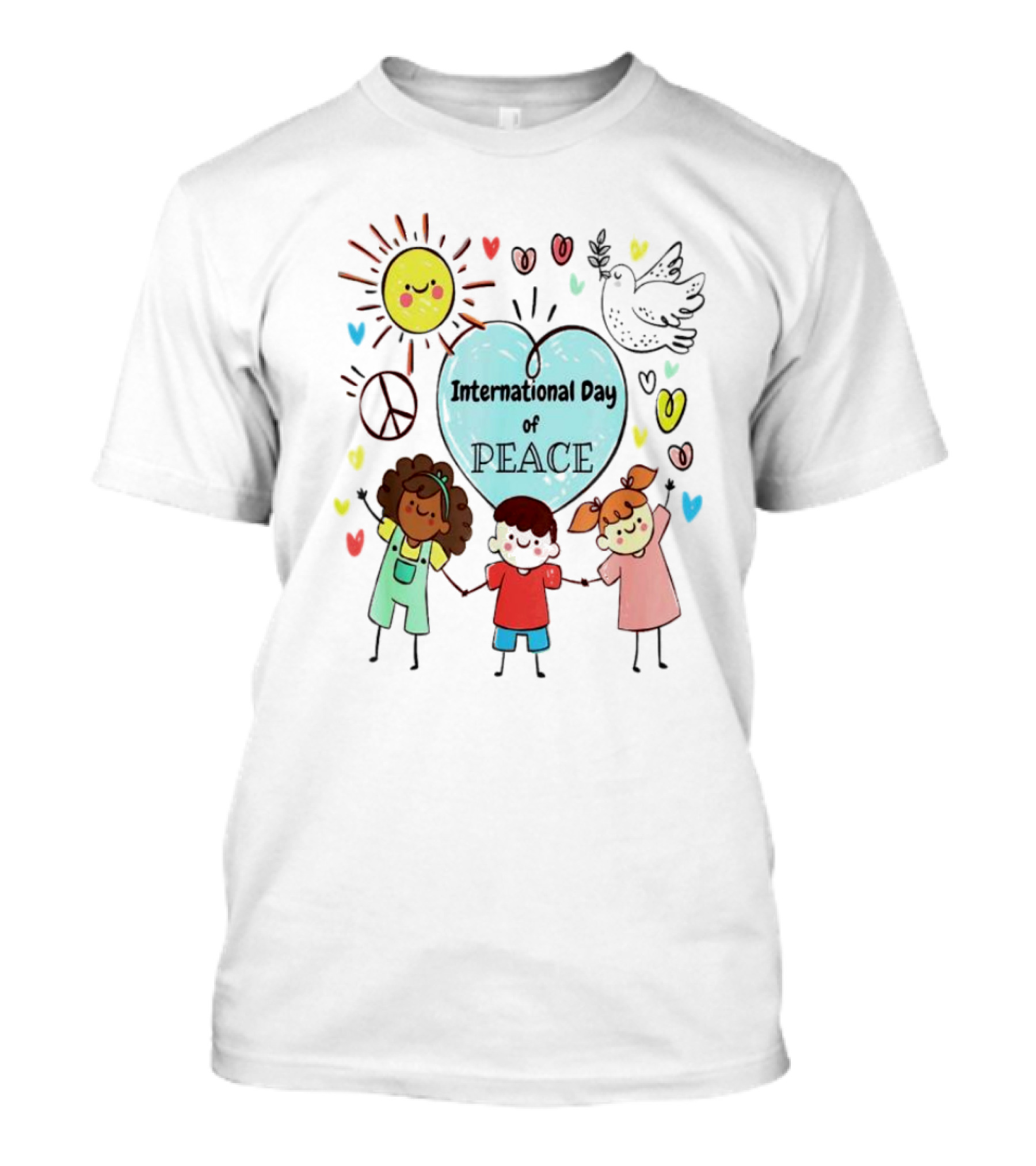 International Day Of Peace Children Hearts Dove Sun T-Shirt