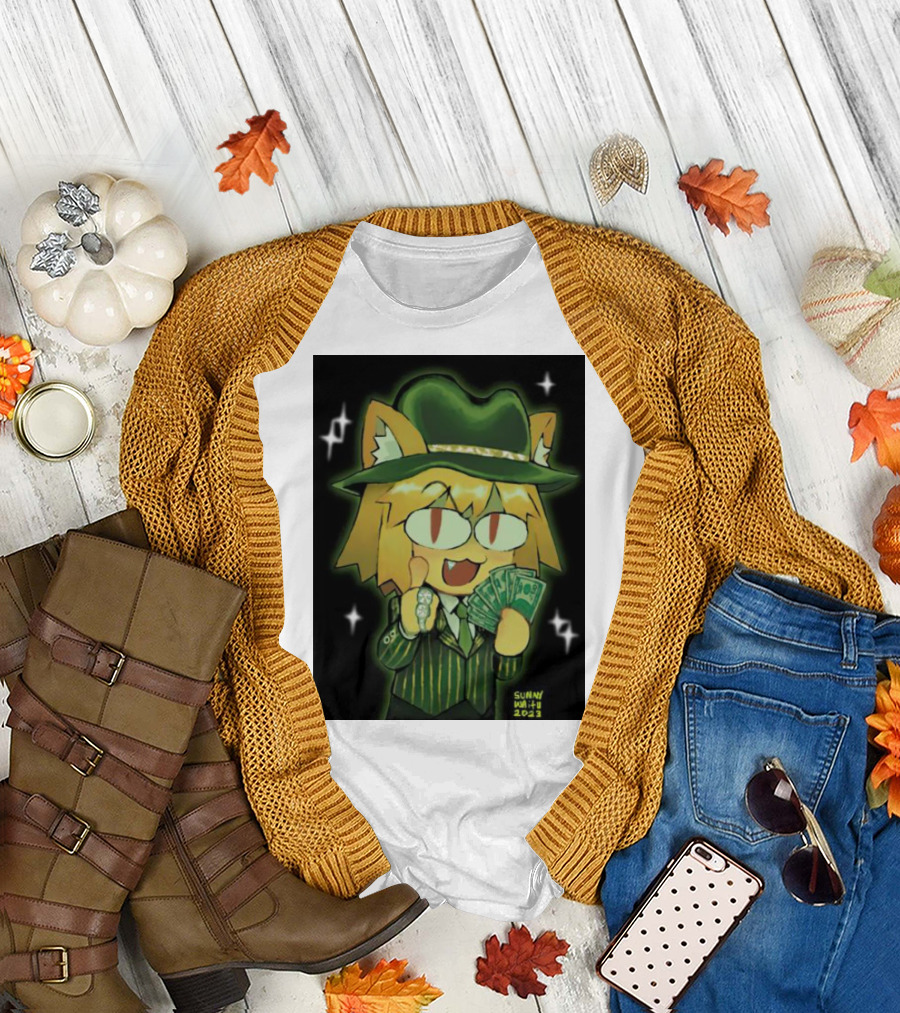 Gangster Neco-Arc Money Cartoon Style Green Suit Hat Cash Sparkles T-Shirt