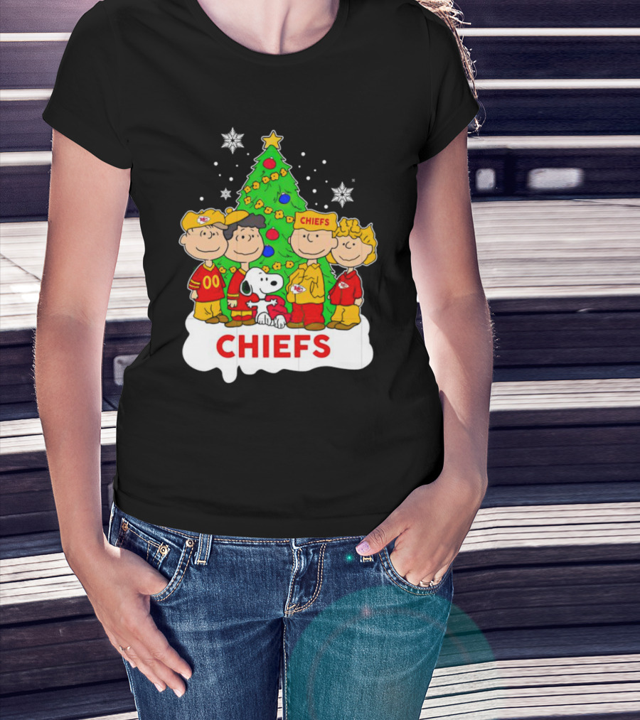 Peanuts Characters Chiefs Christmas Tree T-Shirt