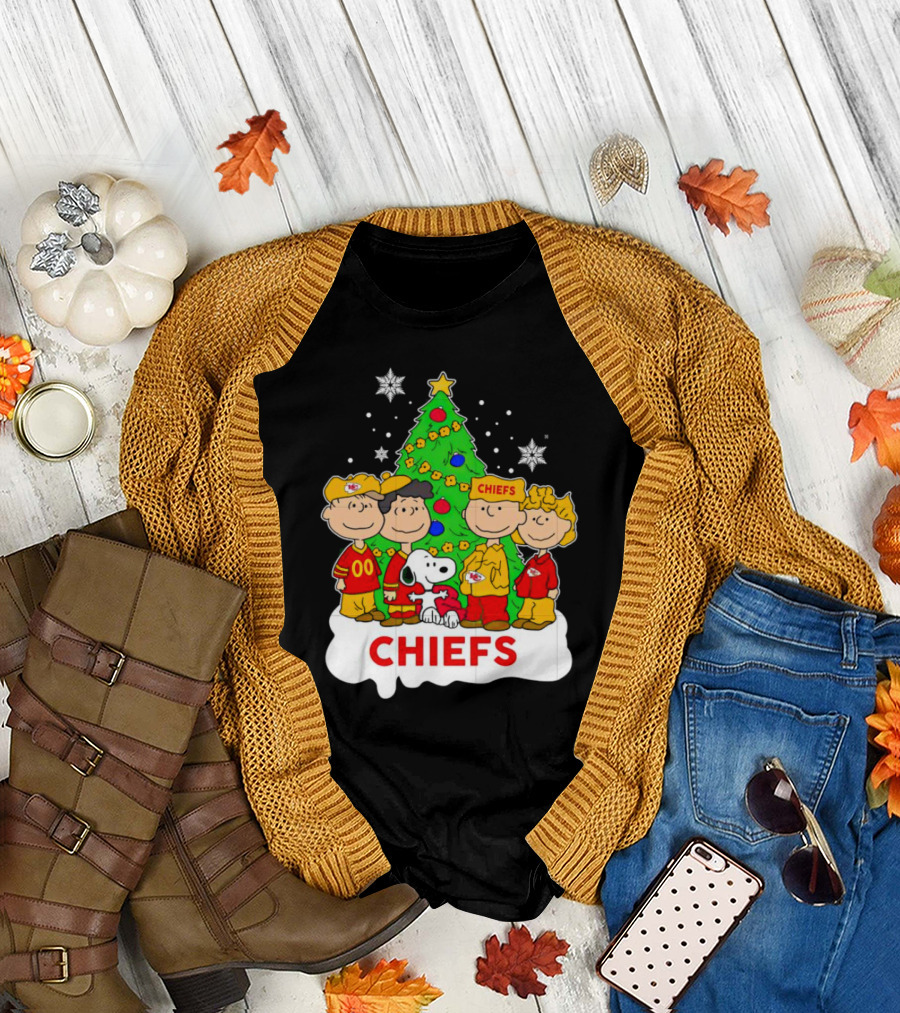 Peanuts Characters Chiefs Christmas Tree T-Shirt
