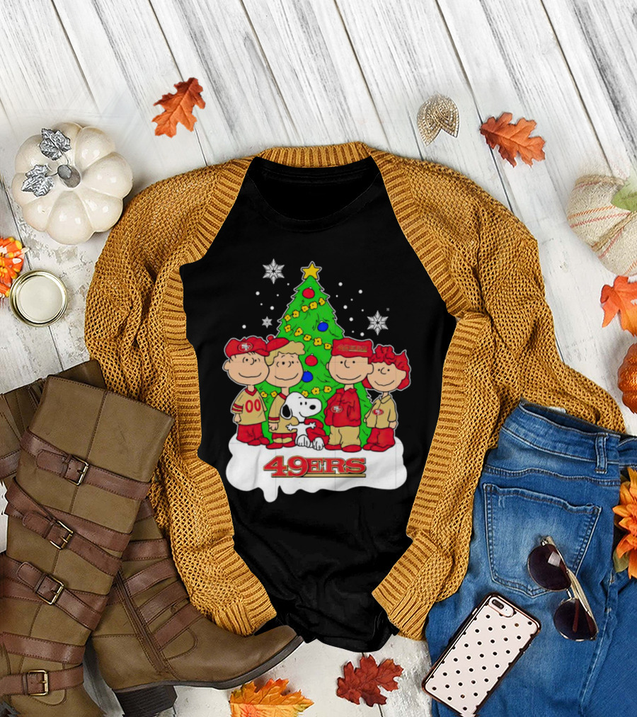 Peanuts Characters Christmas San Francisco 49ers Tree Snoopy Charlie Brown T-Shirt