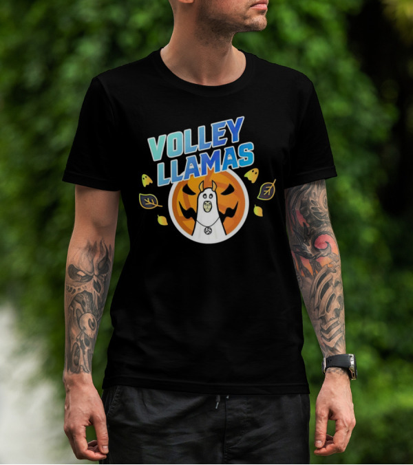 VOLLEY LLAMAS Halloween Pumpkin Leaves Ghosts Volleyball T-Shirt