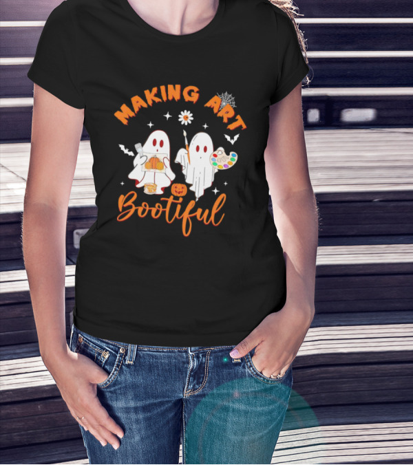 Making Art Bootiful Halloween Ghosts With Pumpkins And Paint Palette T-Shirt