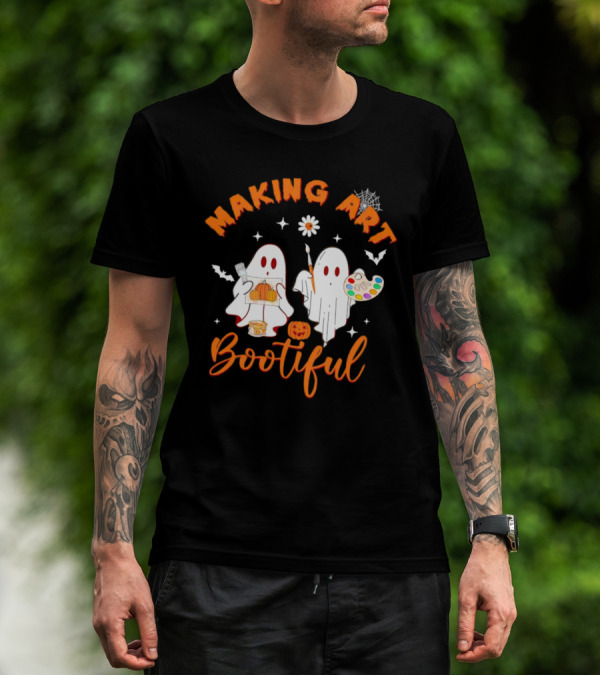 Making Art Bootiful Halloween Ghosts With Pumpkins And Paint Palette T-Shirt