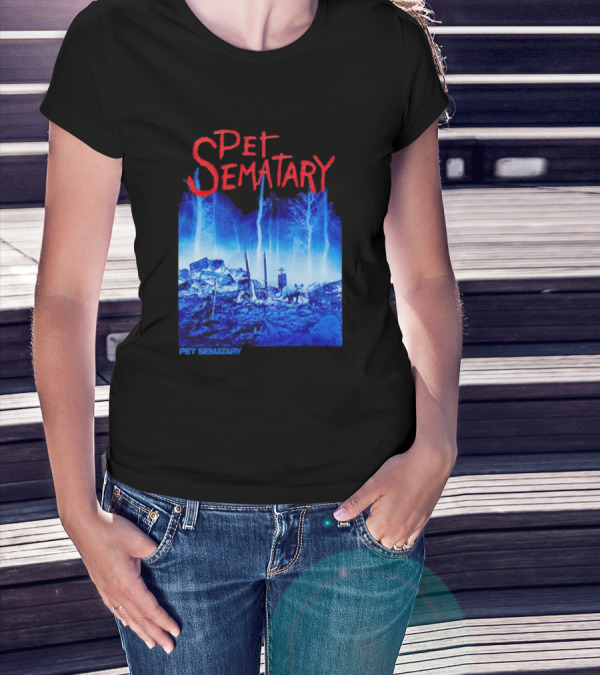 Pet Sematary Haunted Burial Ground Blue Forest Scene With Gravemarkers T-Shirt