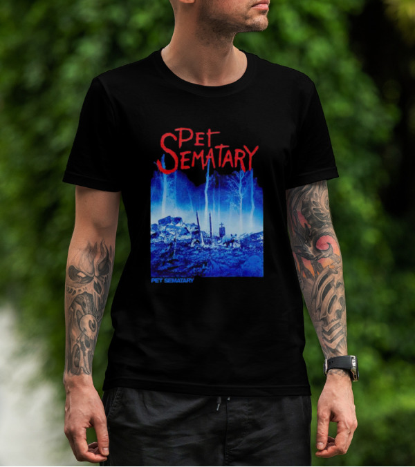 Pet Sematary Haunted Burial Ground Blue Forest Scene With Gravemarkers T-Shirt