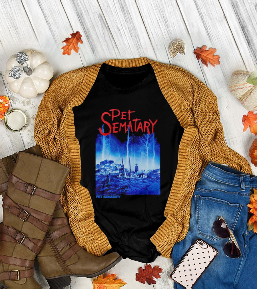 Pet Sematary Haunted Burial Ground Blue Forest Scene with Gravemarkers T-Shirt