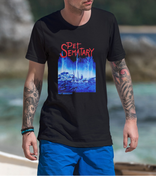 Pet Sematary Haunted Burial Ground Blue Forest Scene With Gravemarkers T-Shirt