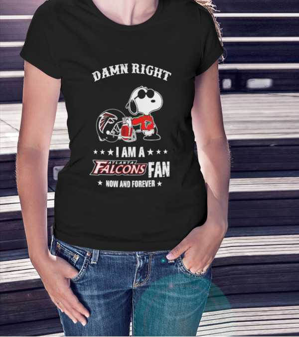 Damn Right I Am A Atlanta Falcons Fan Now And Forever Snoopy Football Helmet T-Shirt