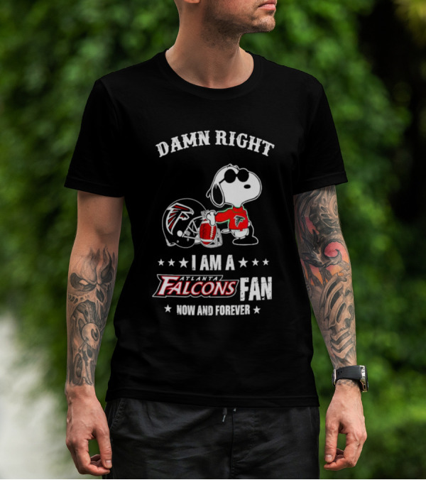 Damn Right I Am A Atlanta Falcons Fan Now And Forever Snoopy Football Helmet T-Shirt