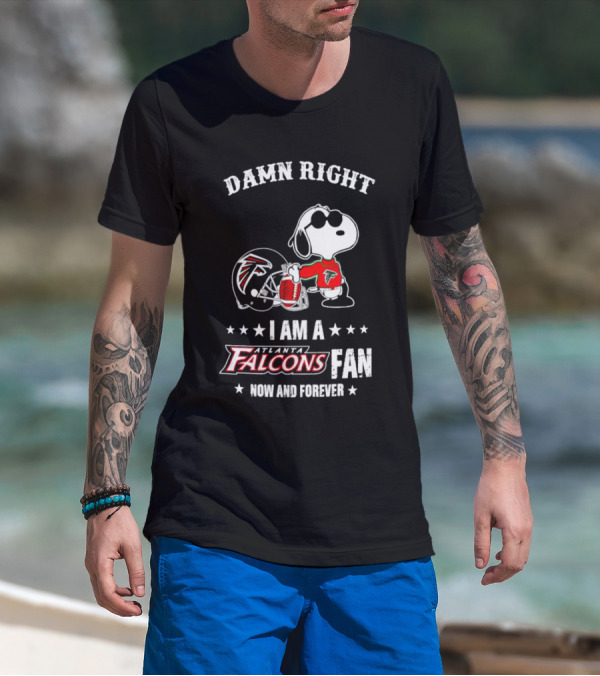 Damn Right I Am A Atlanta Falcons Fan Now And Forever Snoopy Football Helmet T-Shirt