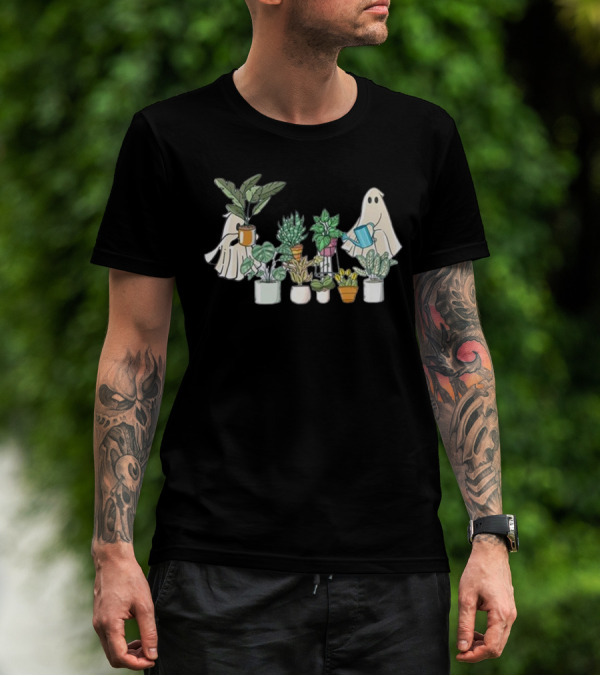 Ghost Plant Lady Halloween With Plant Pots T-Shirt