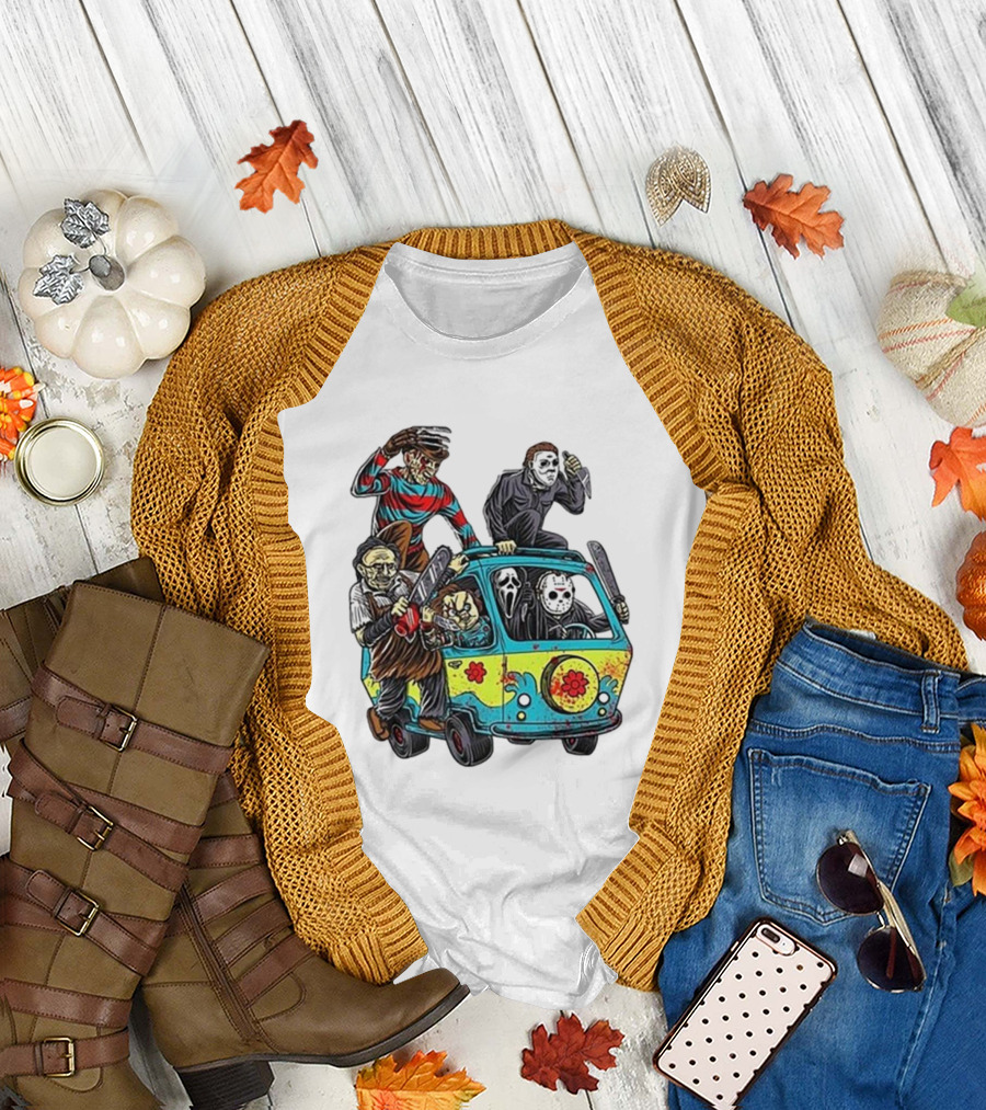 Horror Movie Characters Spooky Van Halloween Adventure T-Shirt