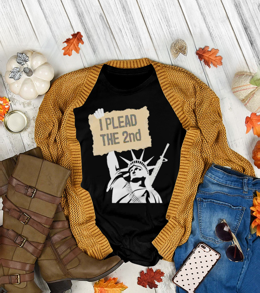 Liberty Holding I Plead The 2nd Amendment Sign in Statue of Liberty Style with Rifle T-Shirt