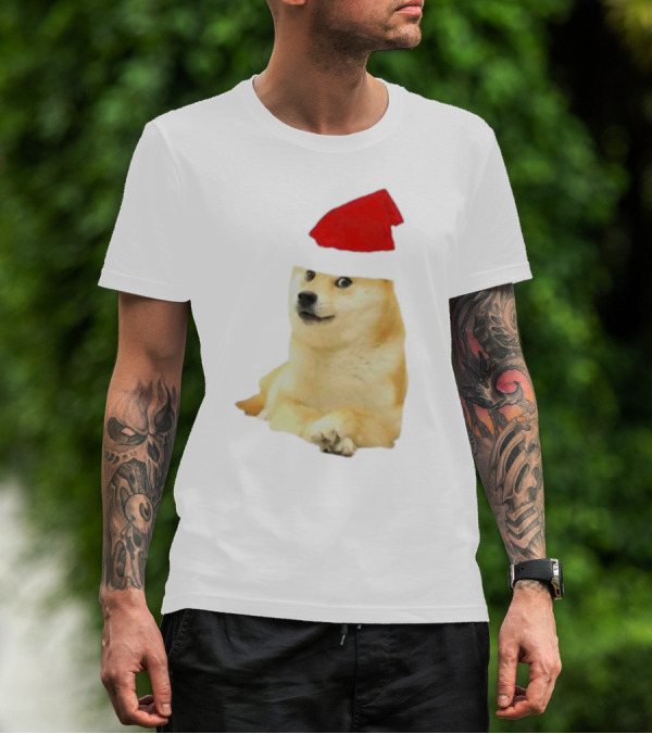 Dogecoin Christmas Santa Hat Meme T-Shirt