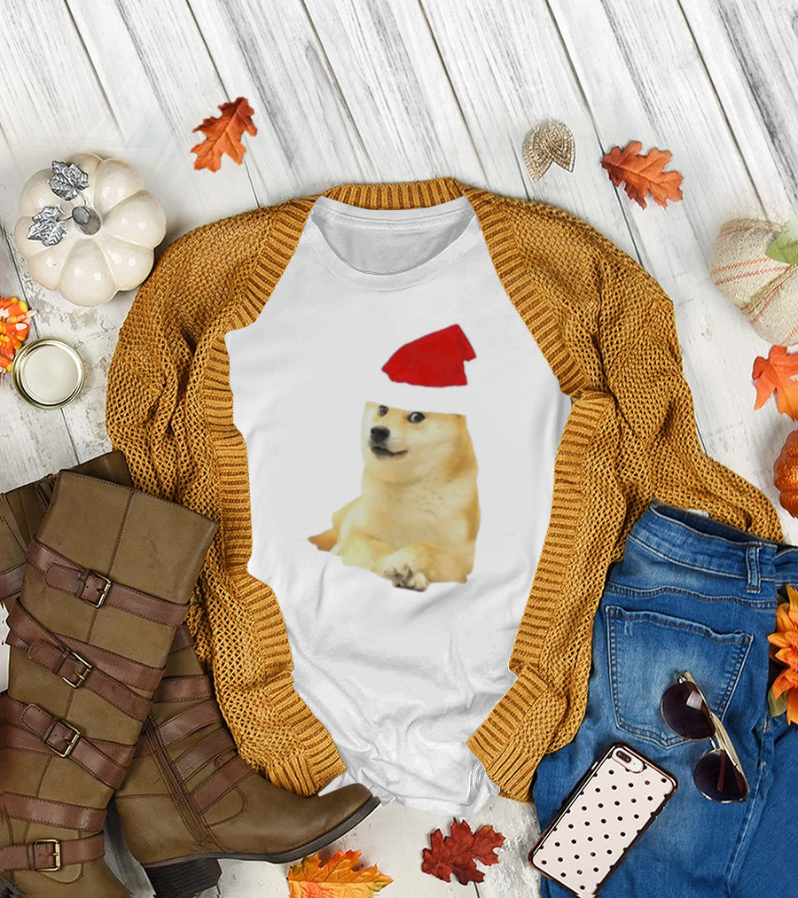 Dogecoin Christmas Santa Hat Meme T-Shirt