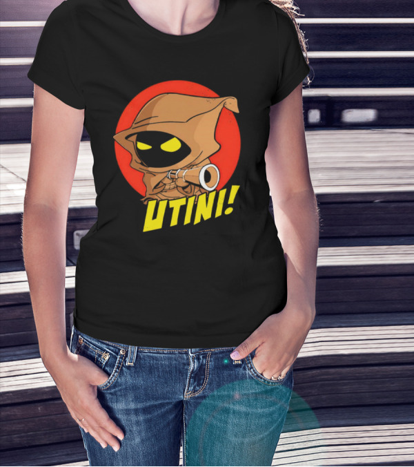 Jawa Star Wars Utini Character With Hood And Yellow Eyes T-Shirt