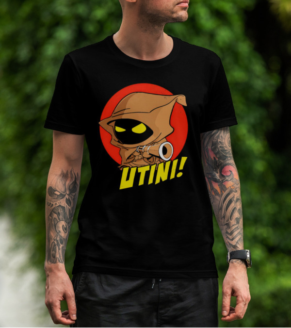 Jawa Star Wars Utini Character With Hood And Yellow Eyes T-Shirt