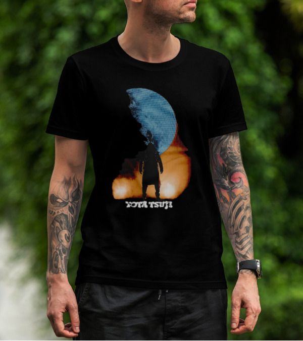 Yota Tsuji Moonrise Silhouette Against Orange And Blue Sky T-Shirt