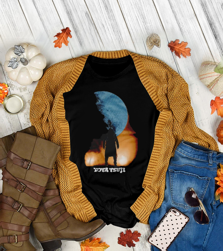 Yota Tsuji Moonrise Silhouette Against Orange and Blue Sky T-Shirt