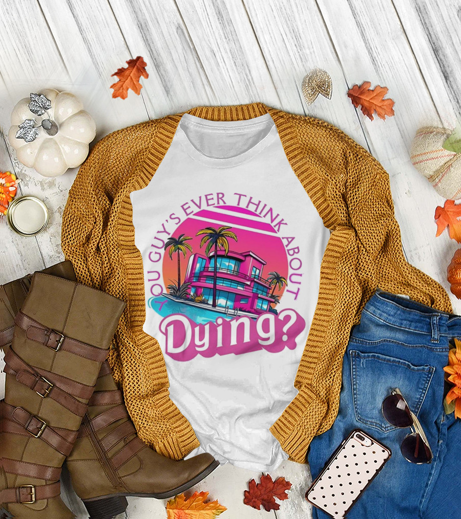 You Guy's Ever Think About Dying? Retro Palm Tree Sunset Vibrant Pink Neon Aesthetic T-Shirt
