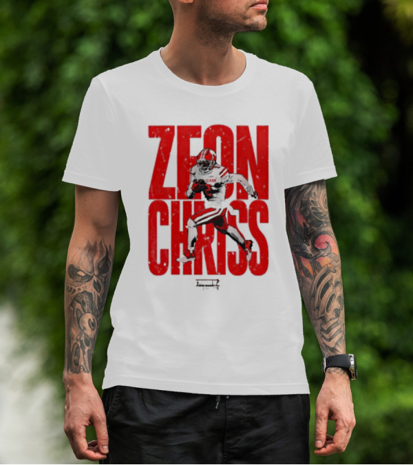 Zeon Chriss Football Caricature In Red Text And Black T-Shirt